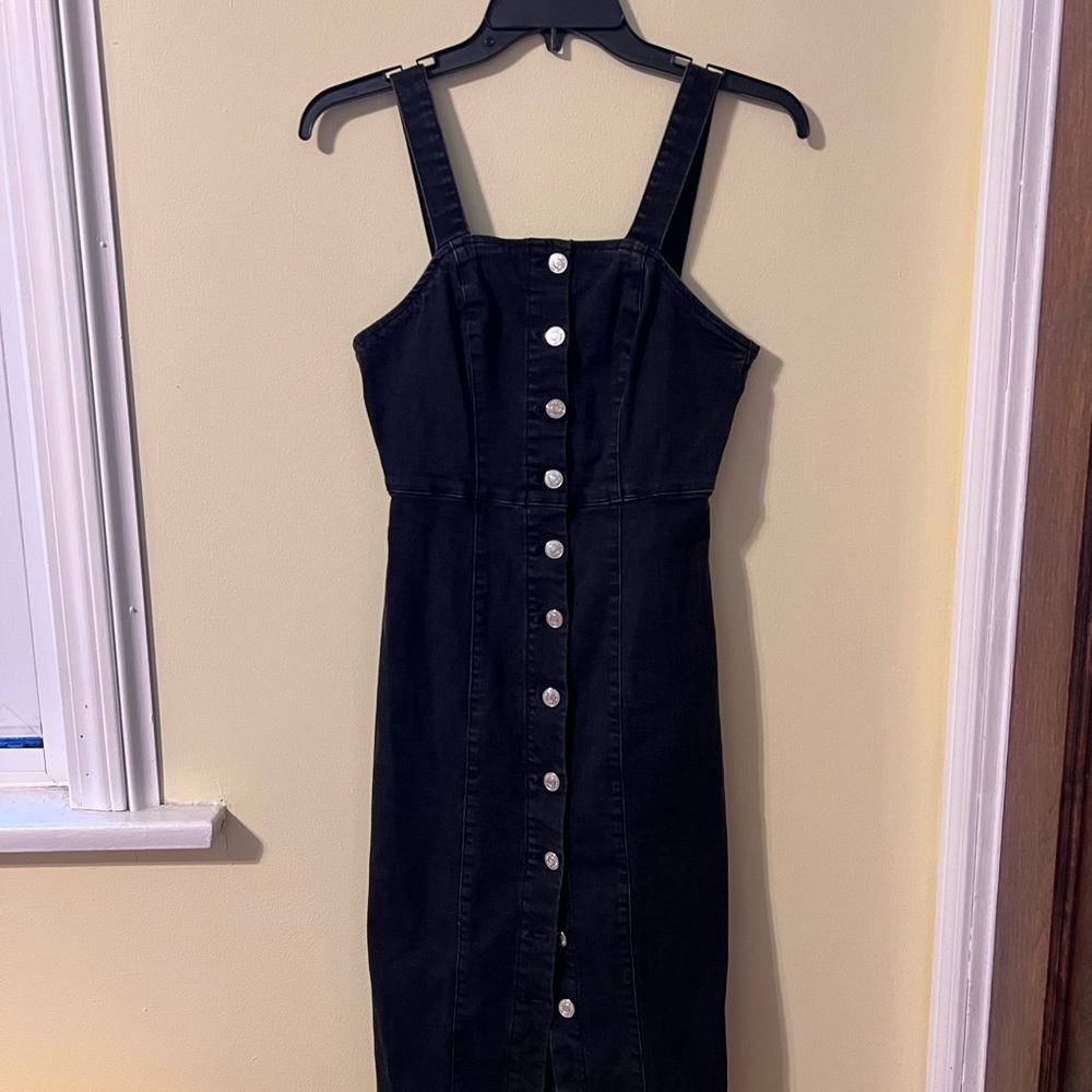Denim&Co Black Midi Dress with Button Detail